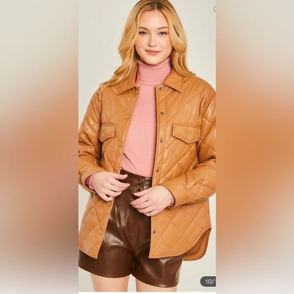 new leather effect quilted overshirt - Picture 2 of 13